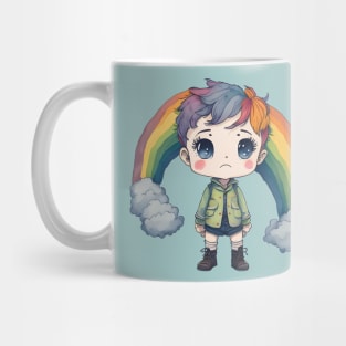 watercolor sad rainbow boy illustration sticker Mug